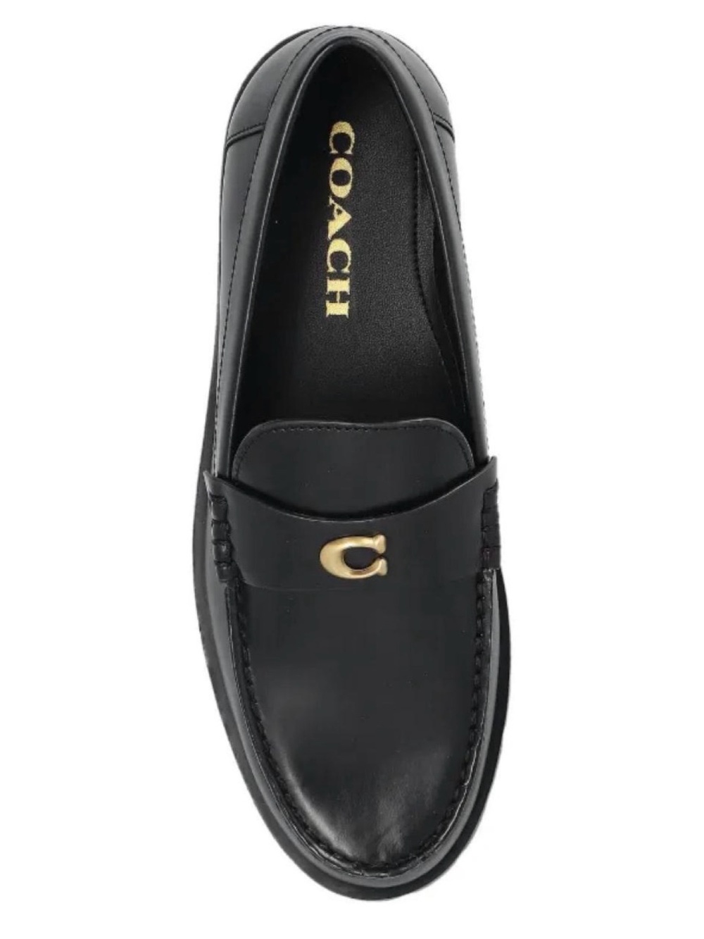 Coach Black Leather Women's Slip-On Loafer with Gold Accent